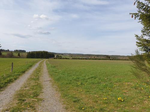 a dirt road in the middle of a field at Maison Bonne Humeur Achouffe in Houffalize