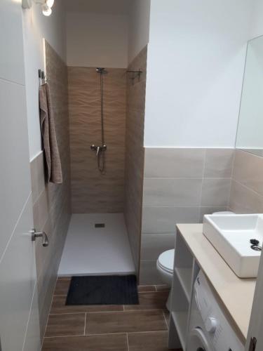 een badkamer met een douche, een toilet en een wastafel bij SALEMA in Caleta de Sebo