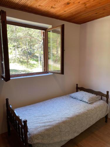 a bedroom with a bed and a window at Veselica in Divčibare