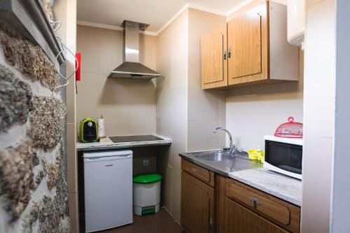 a small kitchen with a sink and a dishwasher at Casa do Amial in Castelo de Paiva