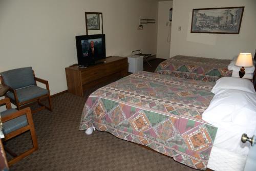 a hotel room with a bed and a television at Starlite Motel in Wisconsin Dells