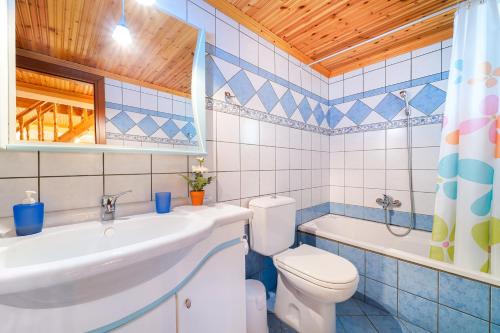 a bathroom with a sink and a toilet and a tub at Villa Nicole in Theológos