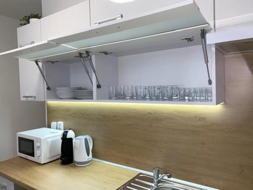 Kuchyň nebo kuchyňský kout v ubytování Apartmán Frymburk 30