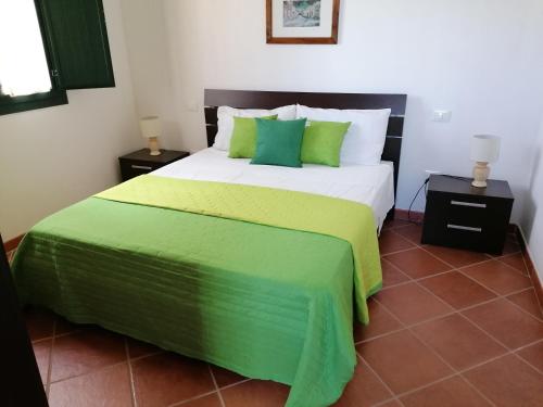 1 dormitorio con 1 cama grande con sábanas verdes en Nicuzza, en Martano