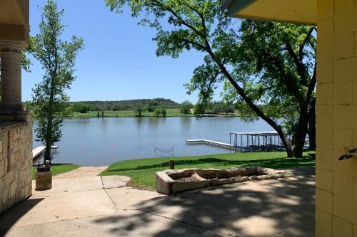 a view of a lake from a house at Green Harbor Lake House in Kingsland