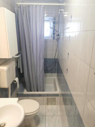ein Badezimmer mit Toilette, Waschbecken und Dusche in der Unterkunft Kenzo apartment in Senj