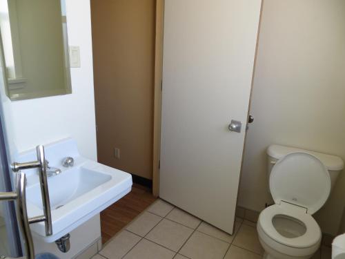 a bathroom with a toilet and a sink at Athabasca Valley Inn & Suites in Hinton