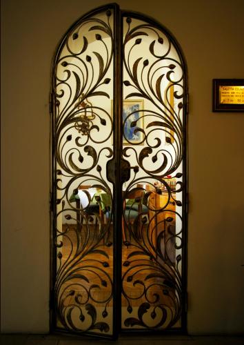 a door with a wrought iron gate in a room at Hotel David in Florence