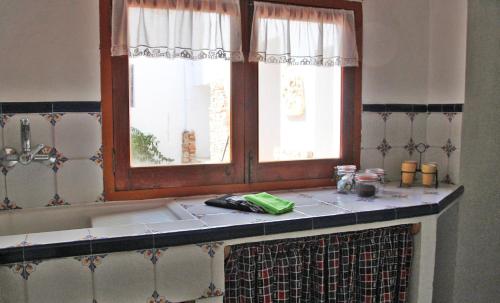 un bancone della cucina con finestra e lavandino di Appartement El Patio (cortijo La Cubertilla) a Fuente-Tójar