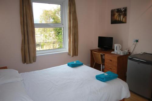 a bedroom with two twin beds and a window at Dolphins Hotel in Bournemouth