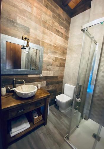 a bathroom with a sink and a toilet at Apartamentos Numancia in Garray