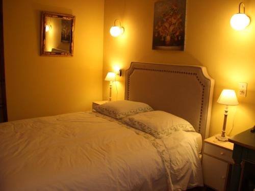 a bedroom with a bed with two pillows and two lamps at Chambres d'hôtes Elisa & Etienne in Manosque
