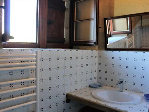 een badkamer met een wastafel en een spiegel bij Gîte Salignac-Eyvigues, 4 pièces, 6 personnes - FR-1-616-88 in Salignac Eyvigues
