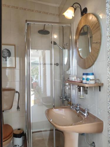 un bagno con lavandino e doccia di Casa dos Vinhais Douro Valley a Coleja