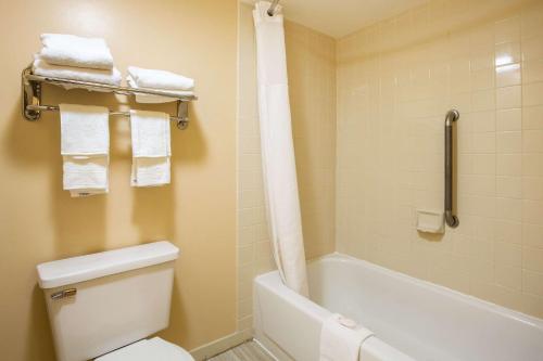 ノーフォークにあるEcono Lodge Naval Station Norfolkのバスルーム(バスタブ、トイレ、タオル付)