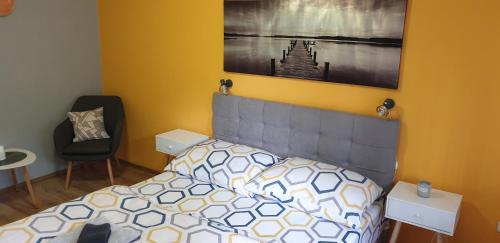 a bedroom with a bed and a picture on the wall at Penzion Miromar in Podivín