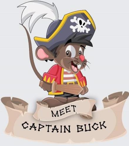 a cartoon rat wearing a pirate hat and a sign that reads meet captain black at Marine Holiday Park in Rhyl