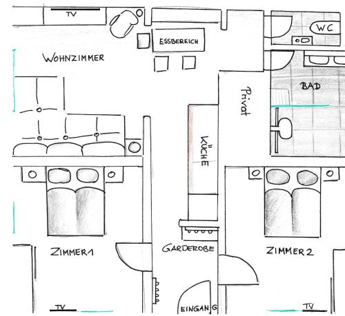 a drawing of a floor plan of a house at Landhaus Klara in Neustift im Stubaital