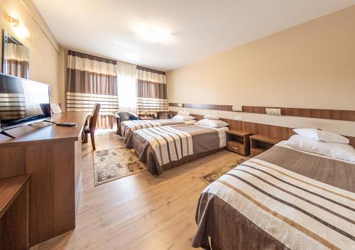 Un pat sau paturi într-o cameră la Hotel Crisana Arad