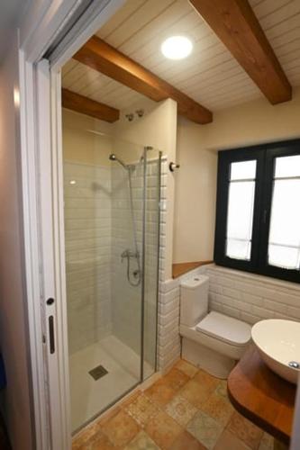 a bathroom with a shower and a toilet and a sink at O Recuncho de Celia in Foz