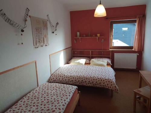 ハルラホフにあるApartment Harrachov/Riesengebirge 2400のベッドルーム1室(ベッド2台、窓付)