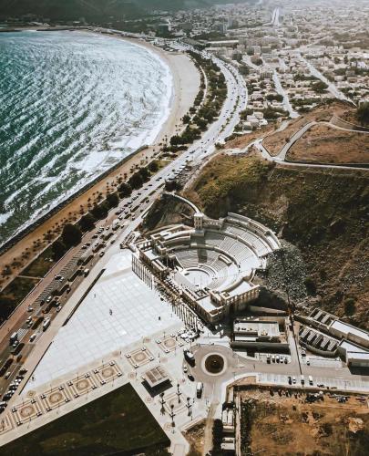 an aerial view of a beach next to the ocean at AL MARSA HOTEL APARTMENTS in Khor Fakkan
