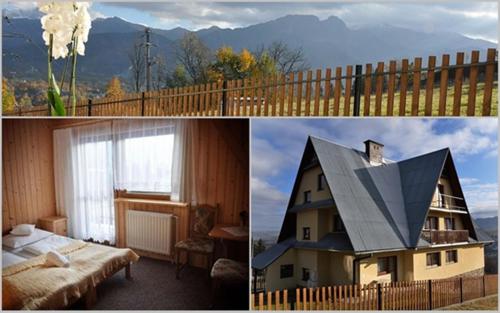twee foto's van een slaapkamer en een huis bij Willa Bałamutka in Zakopane