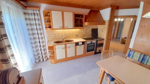 eine kleine Küche mit einer Spüle und einem Herd in der Unterkunft Guesthouse Schoba Typ D in Kirchbach