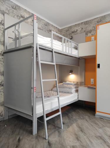 ゼレノグラーツクにあるHostel Artのベッドルーム1室(二段ベッド2組、はしご付)
