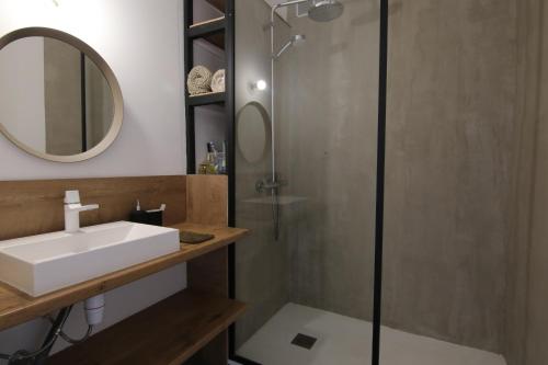 une salle de bain avec un lavabo et une douche dans l'établissement Sunset Loft, à Cannes
