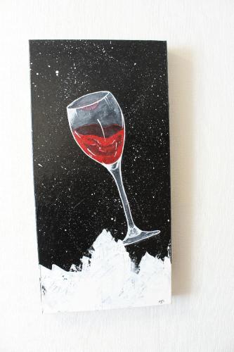 une peinture d'un verre de vin rouge dans l'établissement Hôtel du lion d'or, à Coulanges-sur-Yonne