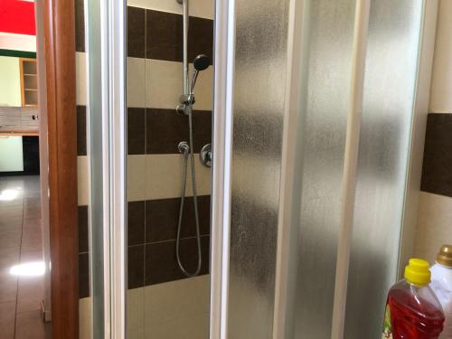 a shower in a bathroom with a glass door at CASA MAROCHETTI in Turin