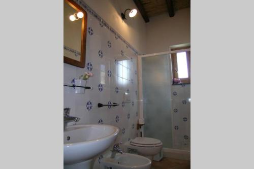 La salle de bains est pourvue d'un lavabo, de toilettes et d'une douche. dans l'établissement BOTTE, à Canneto