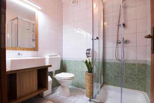 a bathroom with a toilet and a sink and a shower at Restavracija in prenočišča ČARDA in Martjanci