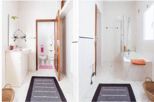 two images of a bathroom with a shower and a toilet at Casa do Mirante in Porto