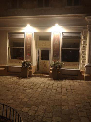 a building with two potted plants in front of it at CH-Hotel Luka in Vienna