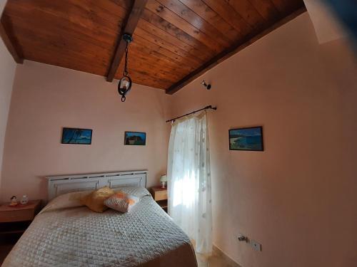 トロペアにあるAstoria Tropea Centro storicoの木製の天井が特徴のベッドルーム1室(ベッド1台付)
