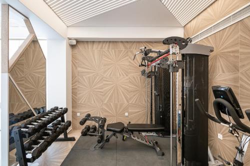 a gym with treadmills and exercise equipment at Lagon Life Spirit Boutique Hotel - Adults Only in Chania Town