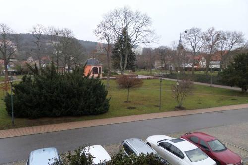 a group of cars parked on the side of a road at Apartment Am Kurpark in Bad Frankenhausen