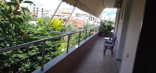 a balcony of a building with chairs and plants at Villa Shpetim Zogaj. in Ksamil