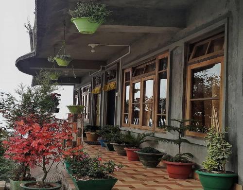 a porch with potted plants on the side of a building at Green Valley Home Stay by StayApart in Ukhimath