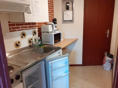 uma cozinha com um lavatório e um micro-ondas em La Grande Moucherolle em Villard-de-Lans