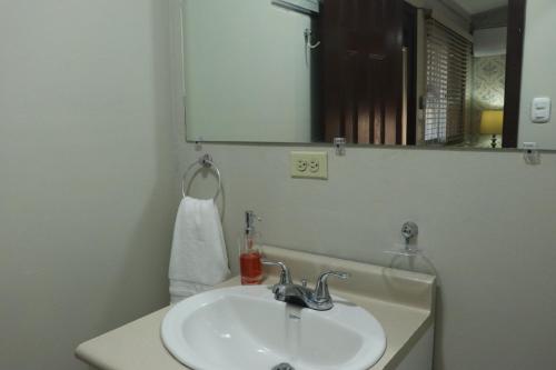 a bathroom with a sink and a mirror at El Jardin de la Nonna in San Pedro Sula