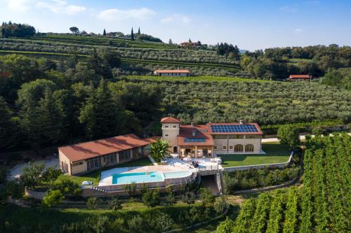 an aerial view of a house in a vineyard at Agriturismo Ai Dossi in Verona
