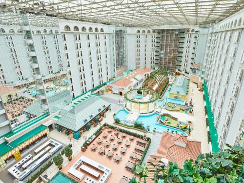 an aerial view of a resort with a water park at Grand Nikko Tokyo Bay Maihama in Urayasu