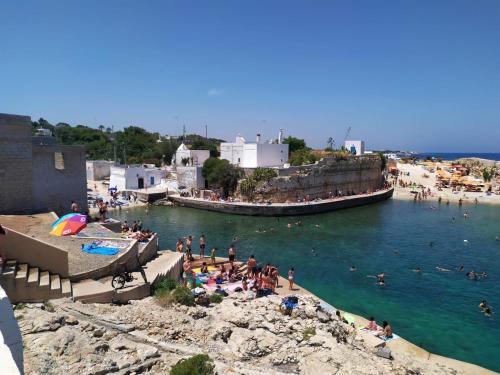 a group of people in the water at a beach at B&B Alalama in Polignano a Mare