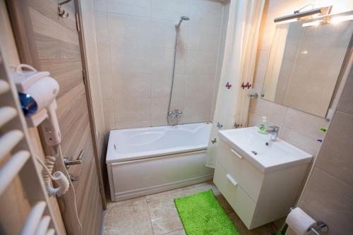 ママイアにあるElegance Apartment Summerlandのバスルーム(洗面台、トイレ、シャワー付)