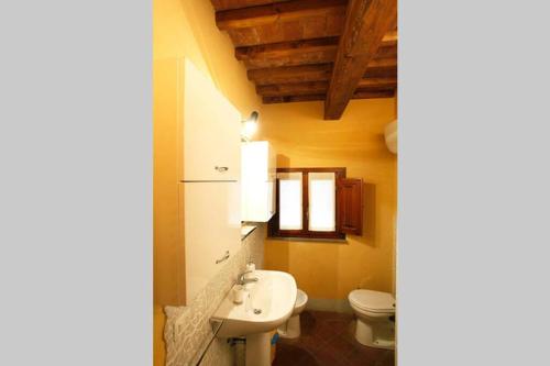 a bathroom with a sink and a toilet at Appartamento Il Leccio Pian delle more in Sassetta