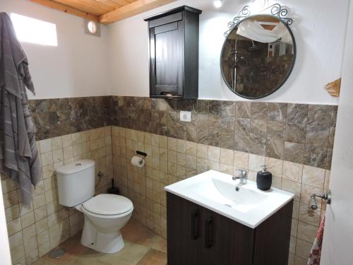 La salle de bains est pourvue de toilettes, d'un lavabo et d'un miroir. dans l'établissement La Bellotita-Gáldar, à Gáldar