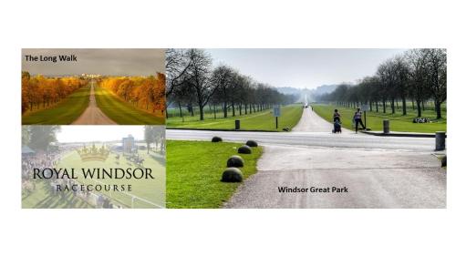 a collage of photos of a road in a park at Central Windsor Stunning 4 Bedroom Spacious Modern House in Windsor